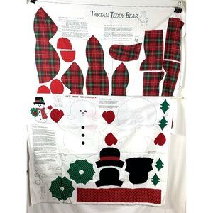 Christmas Craft Panel Jack Frost Snowman Tartan Teddy Bear Uncut Lot of 2